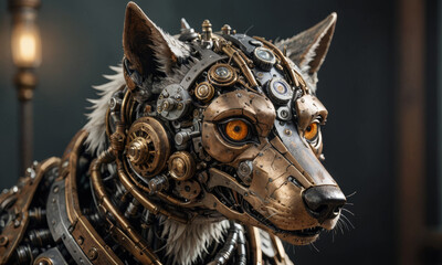 Mechanic Wolf art. Animal Robot Steampunk style