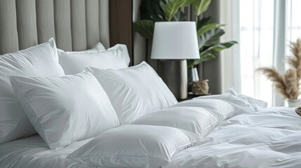 Admire The Cleanliness And Beauty Of A Bed Made Up With Clean White Pillows And Bed Sheets, Creating A Serene Atmosphere In The Beauty Room