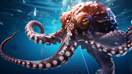  Deep Sea Serenity: An Octopus in Its Natural Habitat Amidst Ocean Depths