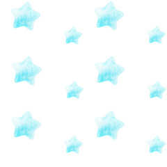 Seamless simple watercolor pattern with lovely yellow stars. Handmade watercolor illustration on white background. For wrapping paper, textile