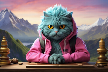 abstract cat playing chess