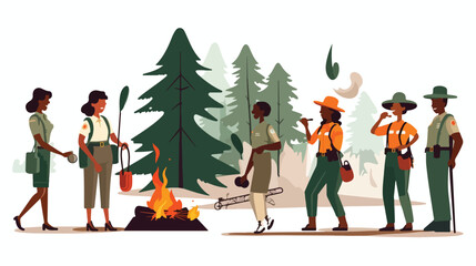 Men and women Park Rangers and Forest Officers isol