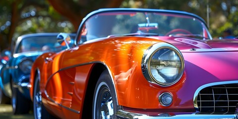 Vintage car rally features classic convertibles retro roadsters and muscle cars. Concept Vintage Car Rally, Classic Convertibles, Retro Roadsters, Muscle Cars