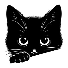 Fototapeta premium Black Cat Peeking Around Corner , vector black color silhouette