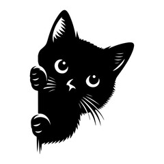 Obraz premium Black Cat Peeking Around Corner , vector black color silhouette