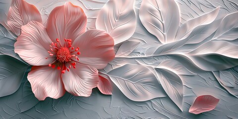 3d illustration of white and pink flowers on a grey background.