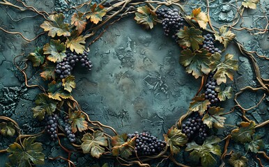 Elegant Vine Wreath Surrounded by Bunch of Grapes