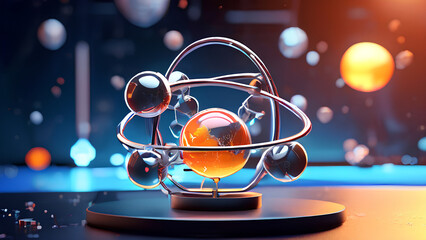  Futuristic 3D Atom - Molecular Model in a Sci-Fi Setting