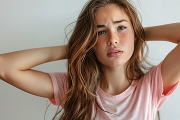 Youthful Female with Genuine Expression and Flawless Skin, Striking a Pose for a Fashion or Beauty Ad