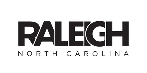 Raleigh, North Carolina, USA typography slogan design. America logo with graphic city lettering for print and web.