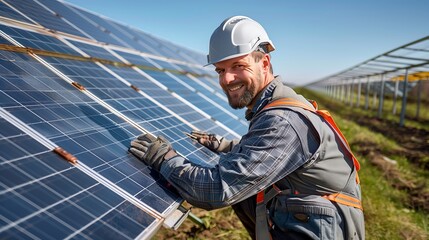 Engenheiro realizando manutenção em uma placa de energia solar fotovoltaica