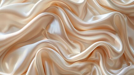 Obraz premium Creamy beige silk fabric with soft waves.