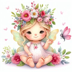 Fototapeta premium Cute flower fairy. Cartoons character. Design for a girl's room, girl's print, greeting card for a newborn