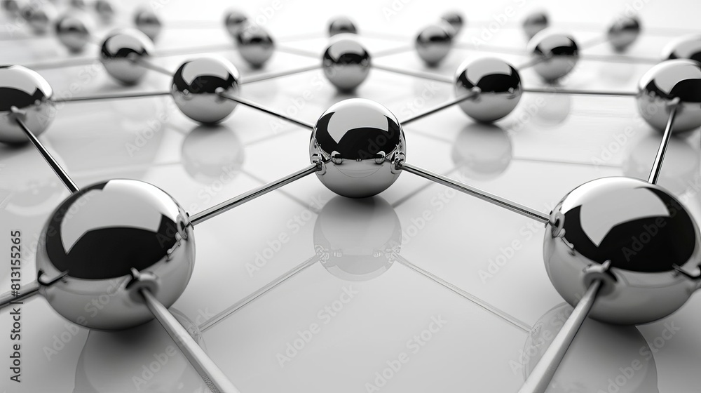 Poster 3d business network interconnected spheres and lines representing global business connections render
