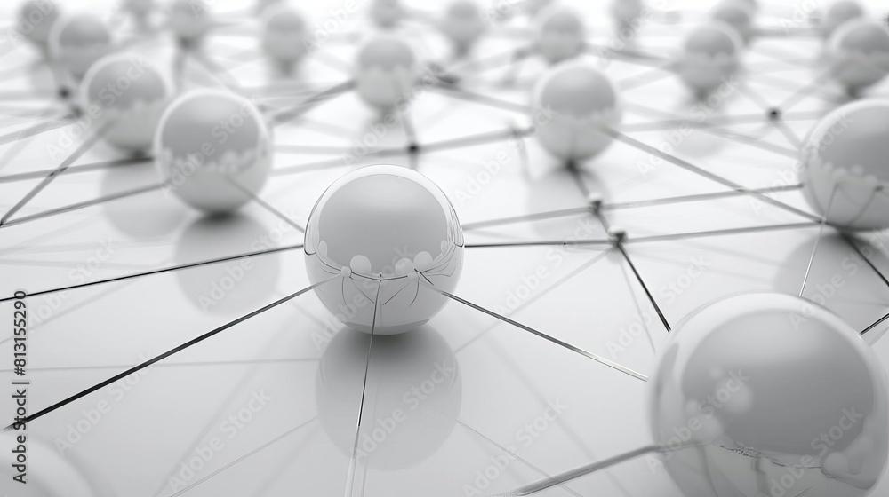 Poster 3d business network interconnected spheres and lines representing global business connections render