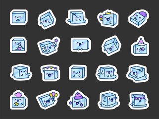 Cute refreshing ice cube. Sticker Bookmark. Adorable cartoon character. Hand drawn style. Vector drawing. Collection of design elements.