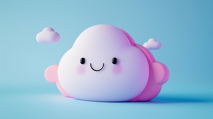 Happy cute 3D pink cloud, blue background, weather icon