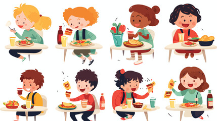 Other children eat different food comic cartoon vec
