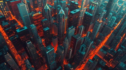 aerial cityscape of chicago with vibrant orange and teal color grading abstract photo