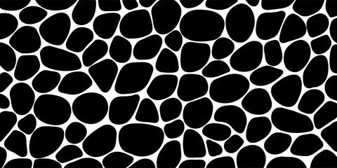 black and white cobblestone paving vector illustration. Pebble background. Round stones wallpaper for interior designs and cards, landscaping, web game and wall fill backdrops. Simple doodles texture