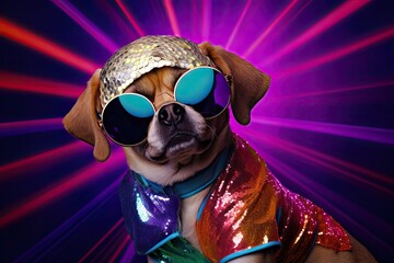 Disco dog having fun - obrazy, fototapety, plakaty