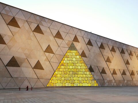 Giza, Egypt, April 13 2024: The GEM The Grand Egyptian Museum, New Giza Museum, Egypt's gift to the world, the largest archaeological museum in the world, near the Giza pyramid complex