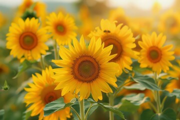 Bright sunflowers blooming in a field on a sunny day