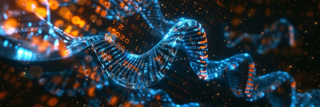 DNA Strand with Digital Binary Code, Genetics Research Concept
