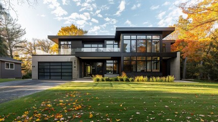 Modern house with large windows and a flat roof.