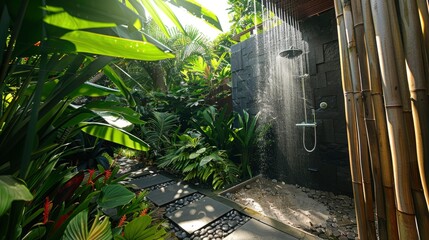 Imagine Indulging In A Refreshing Outdoor Shower In A Poolside Villa Or Luxury Hotel, Surrounded By Modern Amenities And Lush Greenery