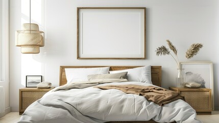 Imagine The Coastal Charm Of A Bedroom Interior Background With A Frame Mockup, Adding A Touch Of Elegance To The Space