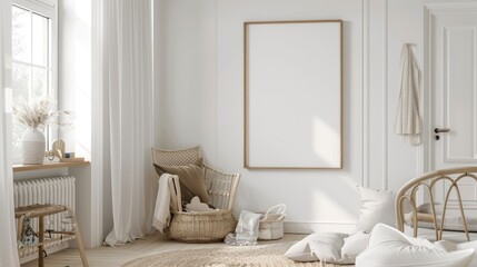 Imagine The Creativity Of A Mock-Up Poster Frame In A Children'S Room Scandinavian-Style Interior, Offering A Playful And Whimsical Touch To The Space