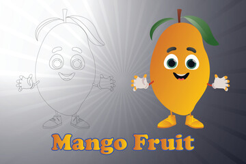 Mango Fruit Cartoon and Kawaii Hand-drawn mango word lettering for logo, label, badge, and emblem. Glossy colorful sticker. Vector illustration