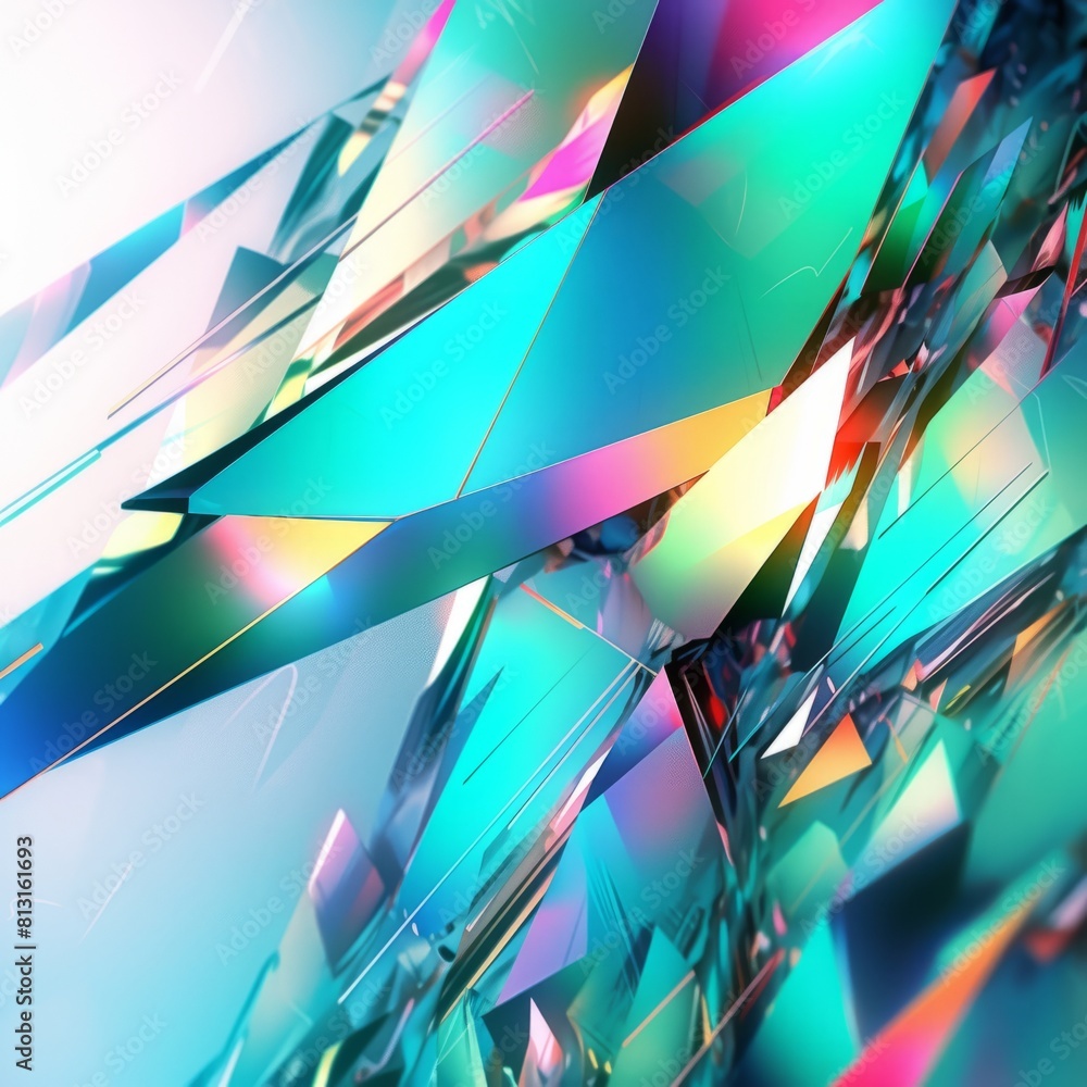 Poster vivid abstract image of iridescent crystal patterns with sharp geometric shapes, ideal for modern de