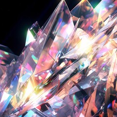 Dynamic abstract crystalline structure featuring a play of light and refractions, perfect for high-tech and futuristic design concepts.