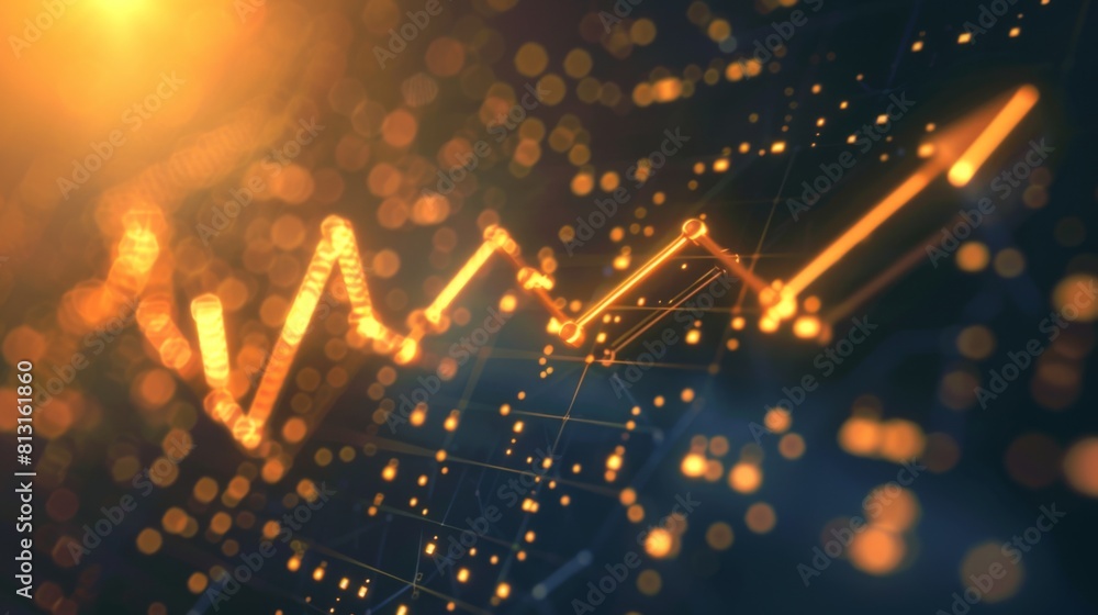 Poster a conceptual image of a golden arrow graph pointing upwards, representing financial growth and succe