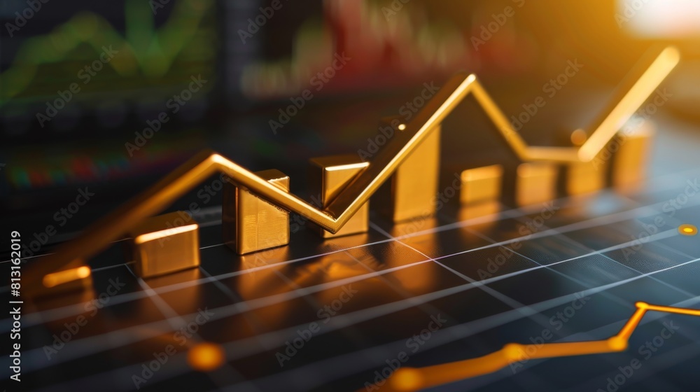 Poster A conceptual image of a golden arrow graph pointing upwards, representing financial growth and success.