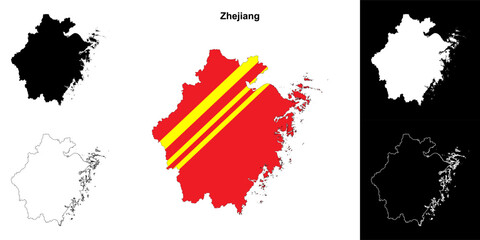 Zhejiang province outline map set