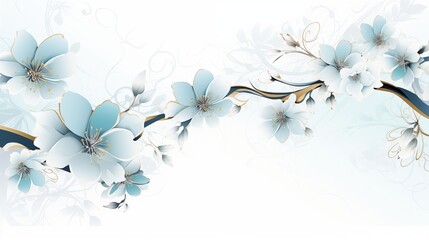 Elegant Blue and White Floral Design with Ornate Swirls on a Light Background