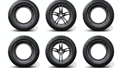 Realistic black car tire set isolated on white back