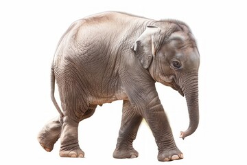 Obraz premium Cute baby Elephant in realistic detail on a pure white backdrop. Lifelike portrayal of an elephant. Concept of animal study, wildlife, and nature