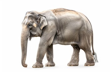 Naklejka premium Asian Elephant isolated on a white background. Cute Elephant standing alone. Concept of wildlife, animal portraits, zoology and conservation.