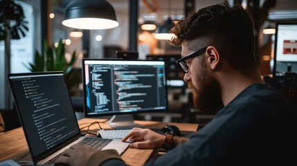 Web and software programmer working with his computer.
