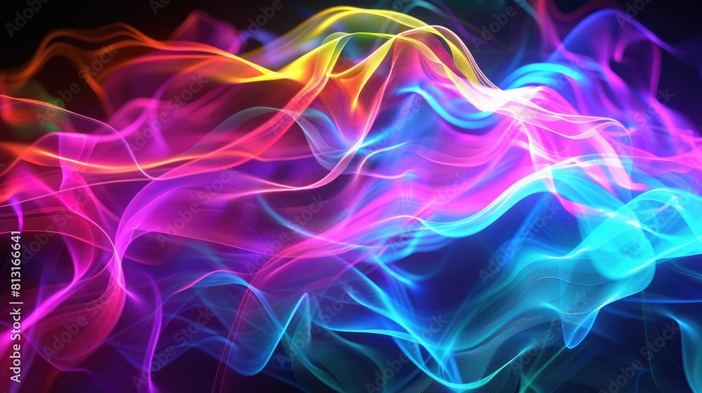 Poster a dynamic background featuring a spectrum of neon colors, glowing with intensity and creating a visu