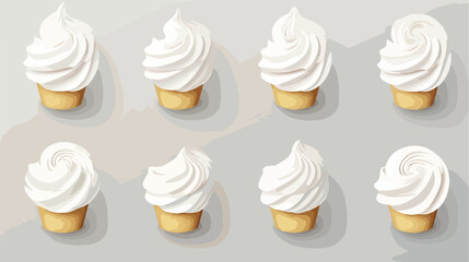 Realistic white whipped cream swirl shape set isola