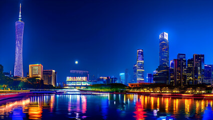 Obraz premium Urban Serenity - Mesmerizing Cityscape with Shimmering Building Reflections