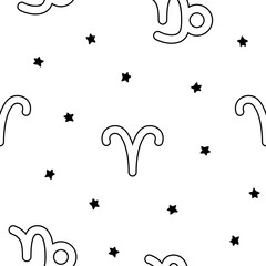 Astrological signs of the zodiac. Seamless pattern. Coloring Page. Vector drawing. Design ornaments.