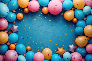 Colorful festive background frame made of colorful balloons and gold star