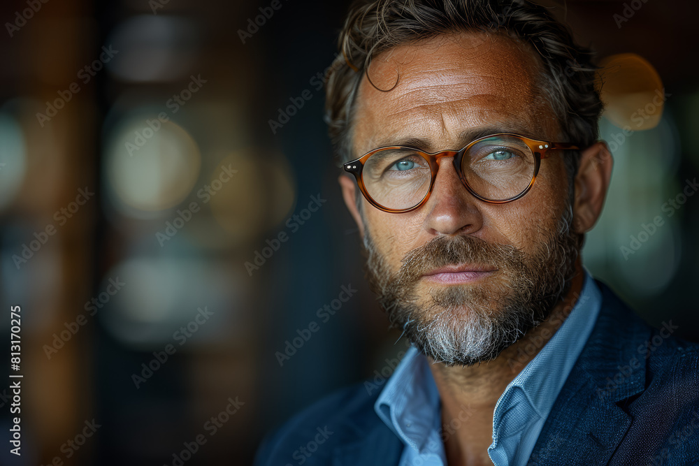 Poster a professional portrait highlighting the discipline and focus of a driven business leader. concept o