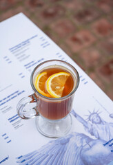 non-alcoholic mulled wine: lemon, cloves, passion fruit, honey and non-alcoholic rum